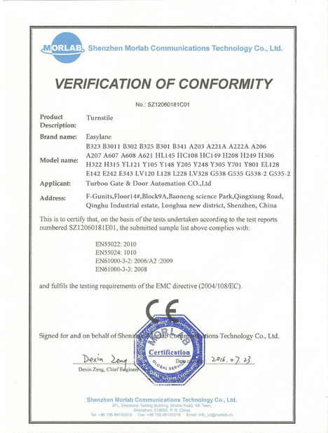 China Turboo Automation Co., Ltd certificaten